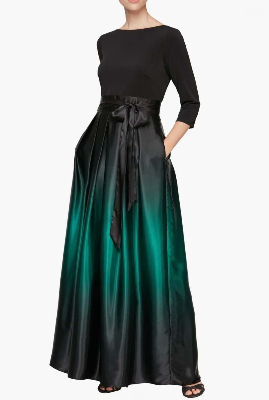 SL FASHIONS 3/4 Length Sleeve Ombre Dress, NWT,Black/Green